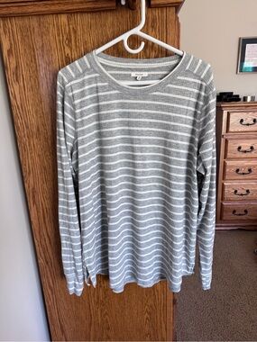 Maurices Gray and White Ribbed Striped Long Sleeve Top